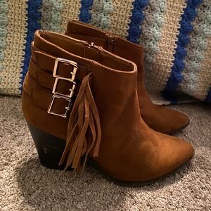 Brown suede booties
